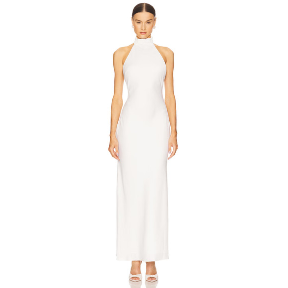 Misha x REVOLVE Evianna Satin Sleeveless Halter Neck Maxi Gown White Women's L - Picture 1 of 7